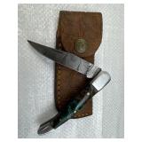Damascus Steel Folding Blade Knife w/ Sheath