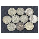 (10) 1942-45 Silver WWII Era War Nickels, 35%