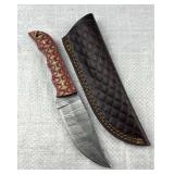 Damascus Steel Fixed Blade Knife w/ Sheath