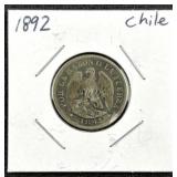 1892 Silver Chile 20 Cents Coin
