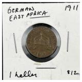 1911 German East Africa 1 Heller Coin