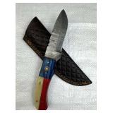 Damascus Steel TX Fixed Blade Knife w/ Sheath