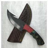 Handmade Steel Gut Hook Skinner Knife w/ Sheath
