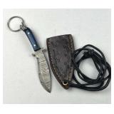Damascus Steel Mini Kukri Keychain Knife w/ Sheath