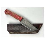 Damascus Steel Fixed Tanto Blade Knife w/ Sheath