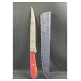 Damascus Steel Fixed Fillet Blade Knife w/ Sheath