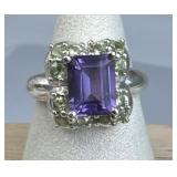 925 Silver Nicole Miller Ametyst & Peridot Ring