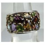 925 Silver Multi Semi-Precious Gemstones Band Ring