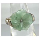 925 Silver Jadeite Flower Open Filigree Band Ring