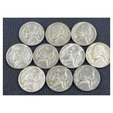 (10) 1942-45 Silver WWII Era War Nickels, 35%