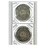 (2) 1931-33 Silver Iraq 50 Fils Coins, 50%
