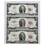 (3) US Red Seal $2 Bills