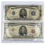 US Red & Blue Seal $5 Bills