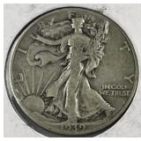 1939 Walking Liberty Silver Half Dollar, US 90%