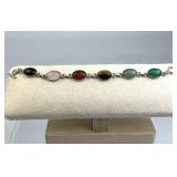 925 Silver Taxco Multi-Stone Oval Link Toggle Brac