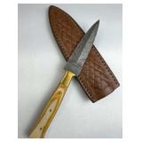 Damascus Steel Stiletto Blade Knife w/ Sheath