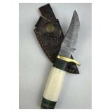 Damascus Steel Fixed Blade Knife w/ Sheath