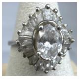 925 Silver Vtg. Oval Zirconia & Accent Baguette Ha