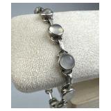 925 Silver Moonstone Cabochon Bar Link Bracelet