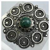 925 Silver Israel Vtg Eilat Green Stone Scroll Bro