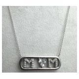 925 Silver White Topaz Gems Gliding "MOM" Heart