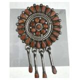 925 Silver Zuni Needlepoint Coral Pin/Pendant