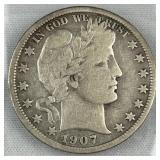 1907-D Barber Silver Half, Quality, US 90%