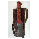 Damascus Steel Fixed Tanto Blade Knife w/ Sheath