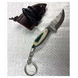 Damascus Steel Mini Keychain Knife w/ Sheath