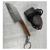 Damascus Steel Mini Keychain Knife w/ Sheath