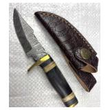 Damascus Steel Fixed Blade Knife w/ Sheath