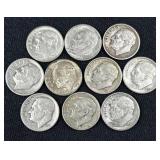 (10) 1948-1964 Silver Rosevelt Dimes, US 90%