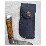 Damascus Steel Folding Blade Knife w/ Sheath