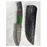 Damascus Steel Fixed Blade Knife w/ Sheath