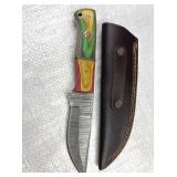 Damascus Steel Fixed Blade Knife w/ Sheath