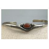 925 Silver Navajo Coral Cuff Bracelet