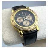 Vtg Jaz Paris Chronograph Gold Tone Black Case Wat