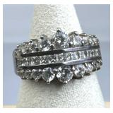 925 Silver Triple Row Zirconia Band Ring