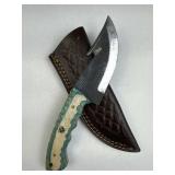 Handmade Steel Fixed Gut Hook Knife w/ Sheath