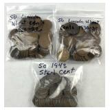 1920s-1930s Wheat Cents + (50) 1943 Steel WWII