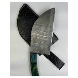Damascus Steel Fixed Lg Cleaver Knife w/ Sheath
