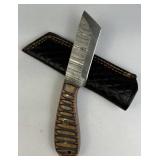 Damascus Steel Fixed Tanto Blade Knife w/ Sheath