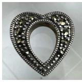 925 Silver Vintage Marcasite Open Heart Slide Pend