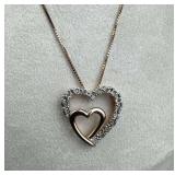 925 Silver Genuine Diamond Double Heart Pendant Ne