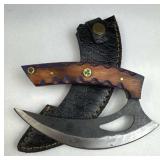 Handmade Steel Fixed Sickle Blade Knife w/ Sheath