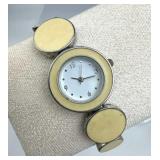 Vintage 70s Bracelet Watch w/ Pale Yellow Round Li