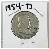 1954-D Franklin Silver Half Dollar, US 90%