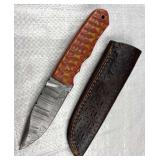 Damascus Steel Fixed Blade Knife w/ Sheath