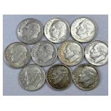 (10) 1948-1964 Silver Rosevelt Dimes, US 90%