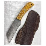 Damascus Steel Fixed Tanto Blade Knife w/ Sheath